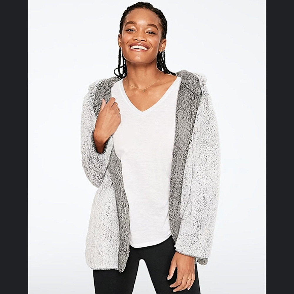 Victoria's Secret PINK teddy coatigan cardigan in black/gray
